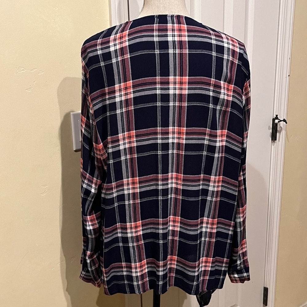 torrid Navy, Pink & White Plaid Open Cardigan - Picture 4 of 5
